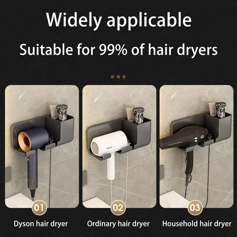 Space-Saving, Wall-Mounted Hair Dryer Holder - Multi-Functional, Easy-Install Bathroom Organizer Shelf