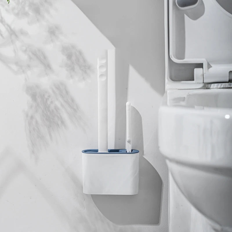 A wall-mounted TPR silicone toilet brush in a sleek holder