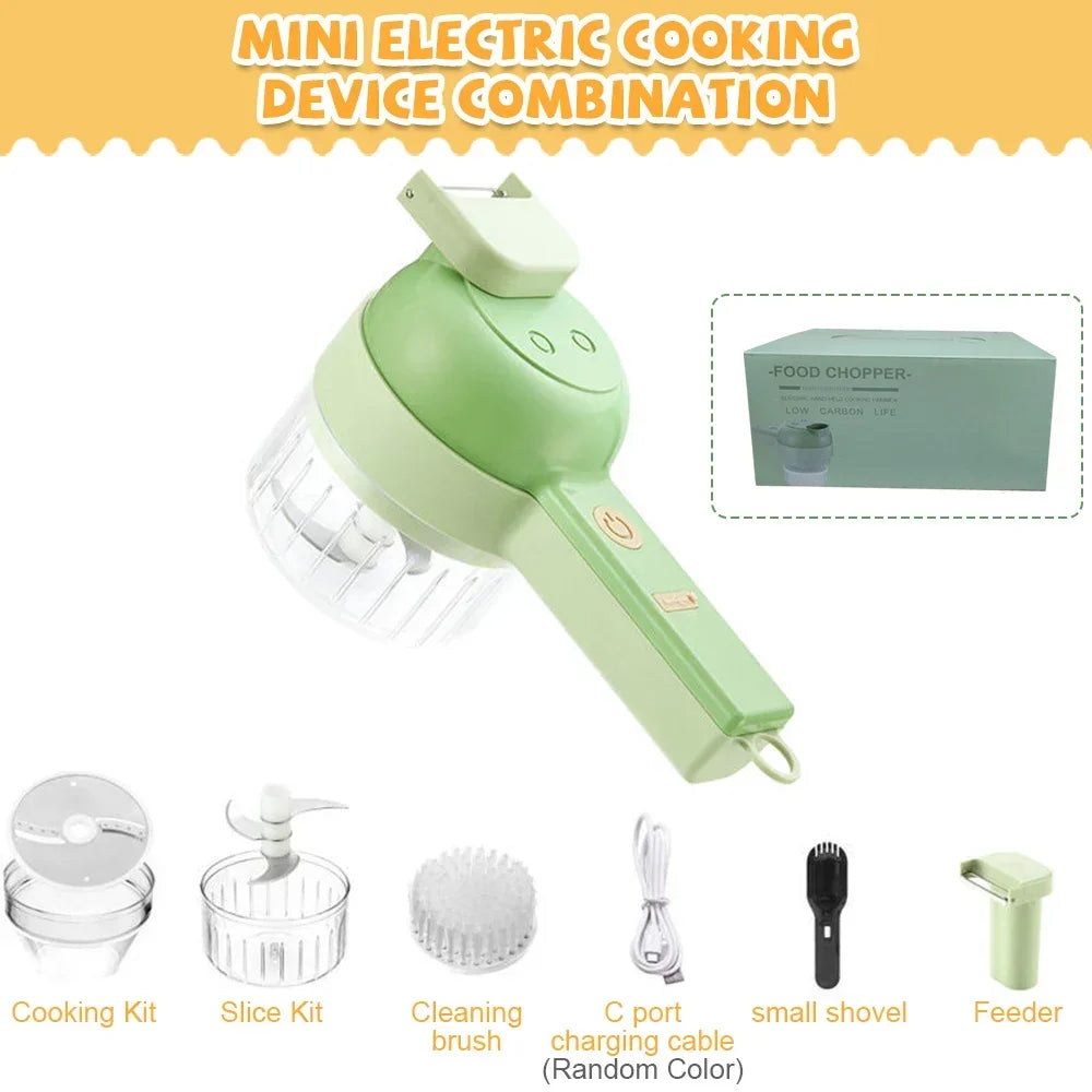 4-in-1 Electric Vegetable Cutter and Garlic Masher: Multifunctional Slicer, Mixer, and Cleaning Brush for Quick and Easy Food Prep
