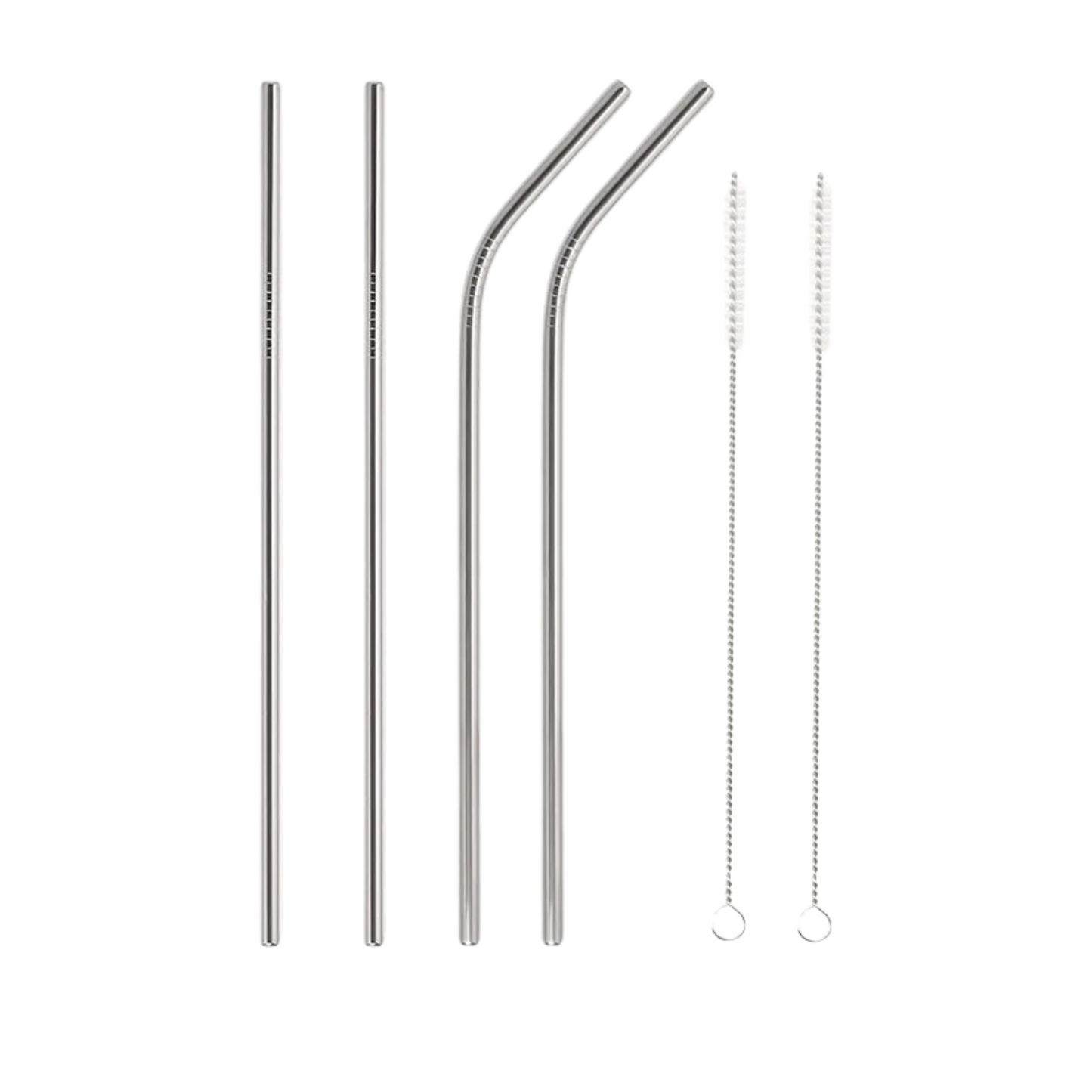 4 silver Stainless Steel Reusable Straws with  cleaning brushes 