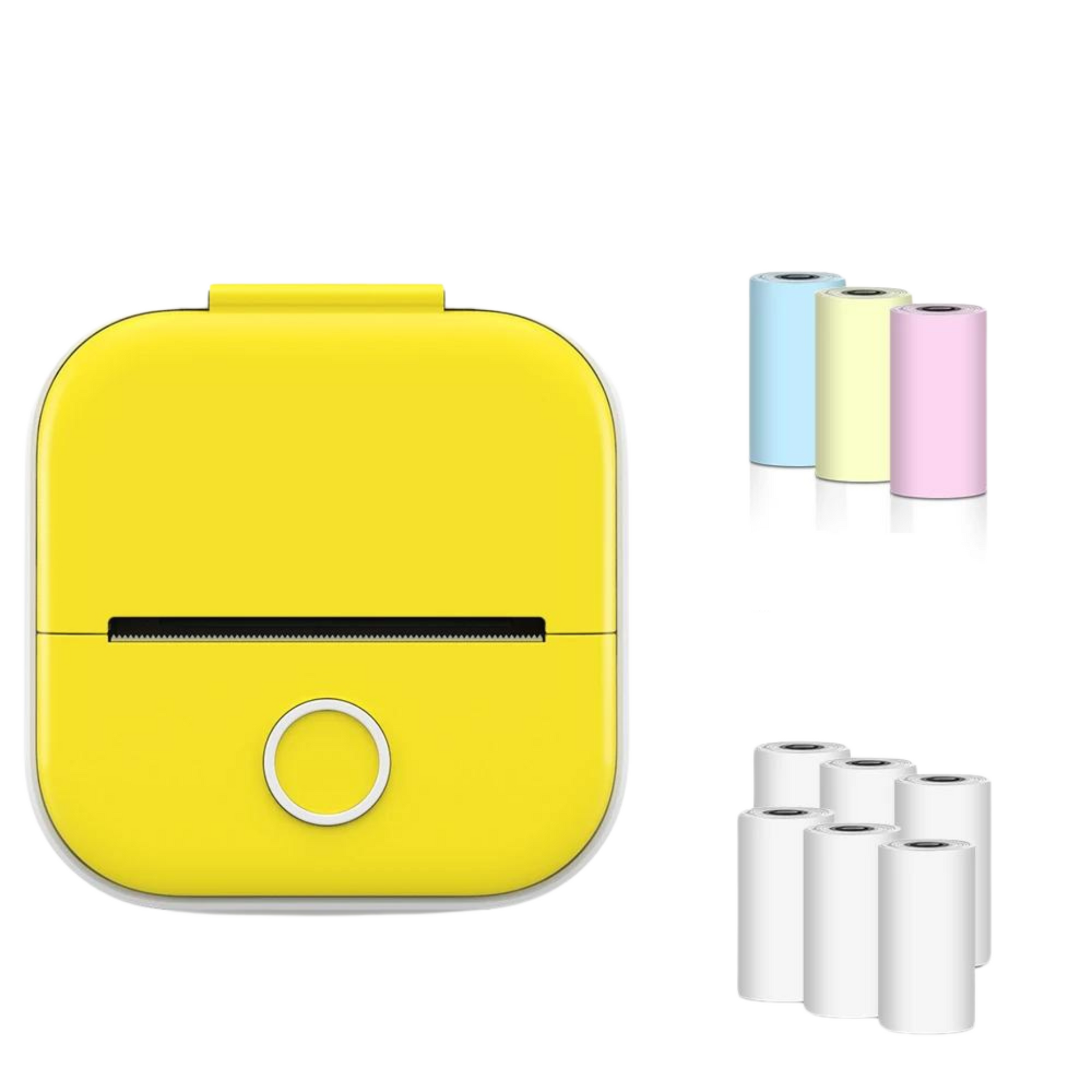 yellow Compact Mini Thermal Printer with 3 rolls non-adhesive colorfull paper and 6 rolls non adhesive white paper