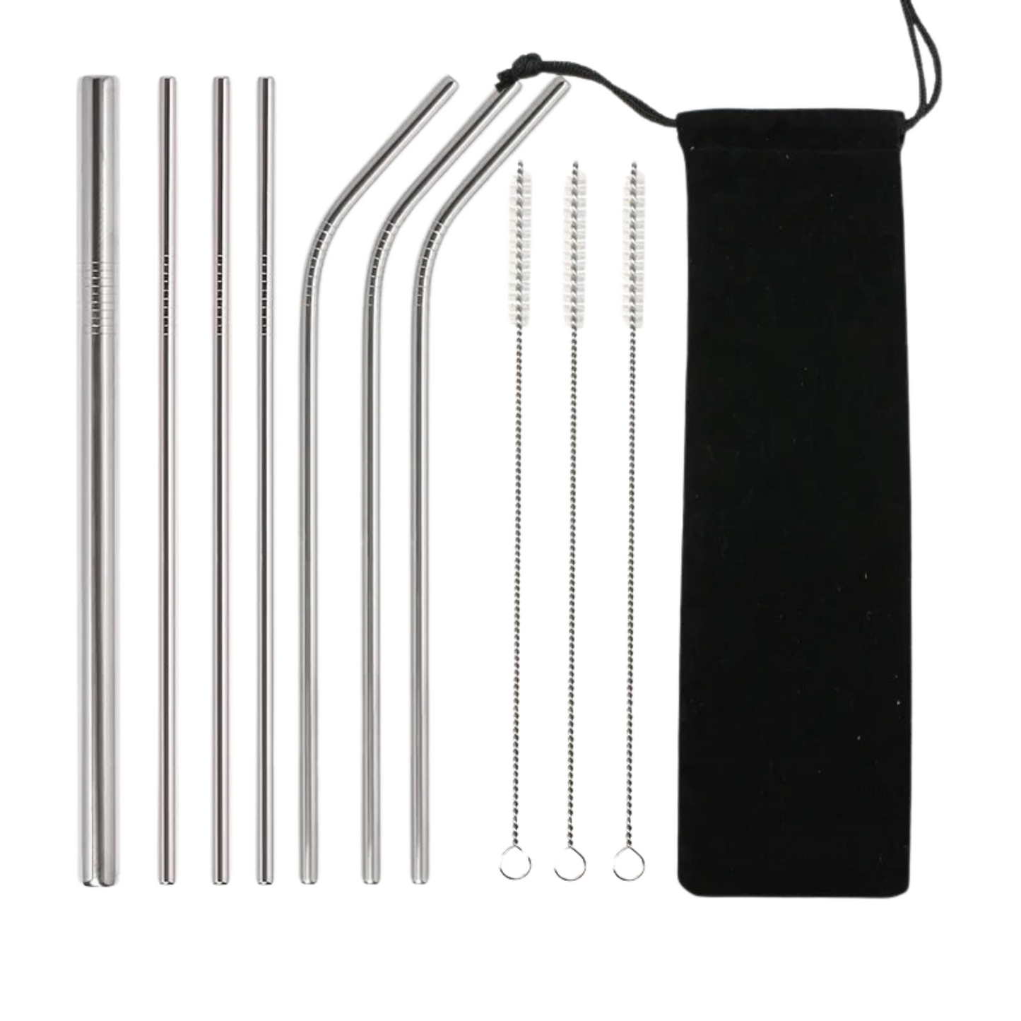 Stainless Steel Reusable Straws Set ( 1 crude 3 straight  3 bent) with Brush and bag