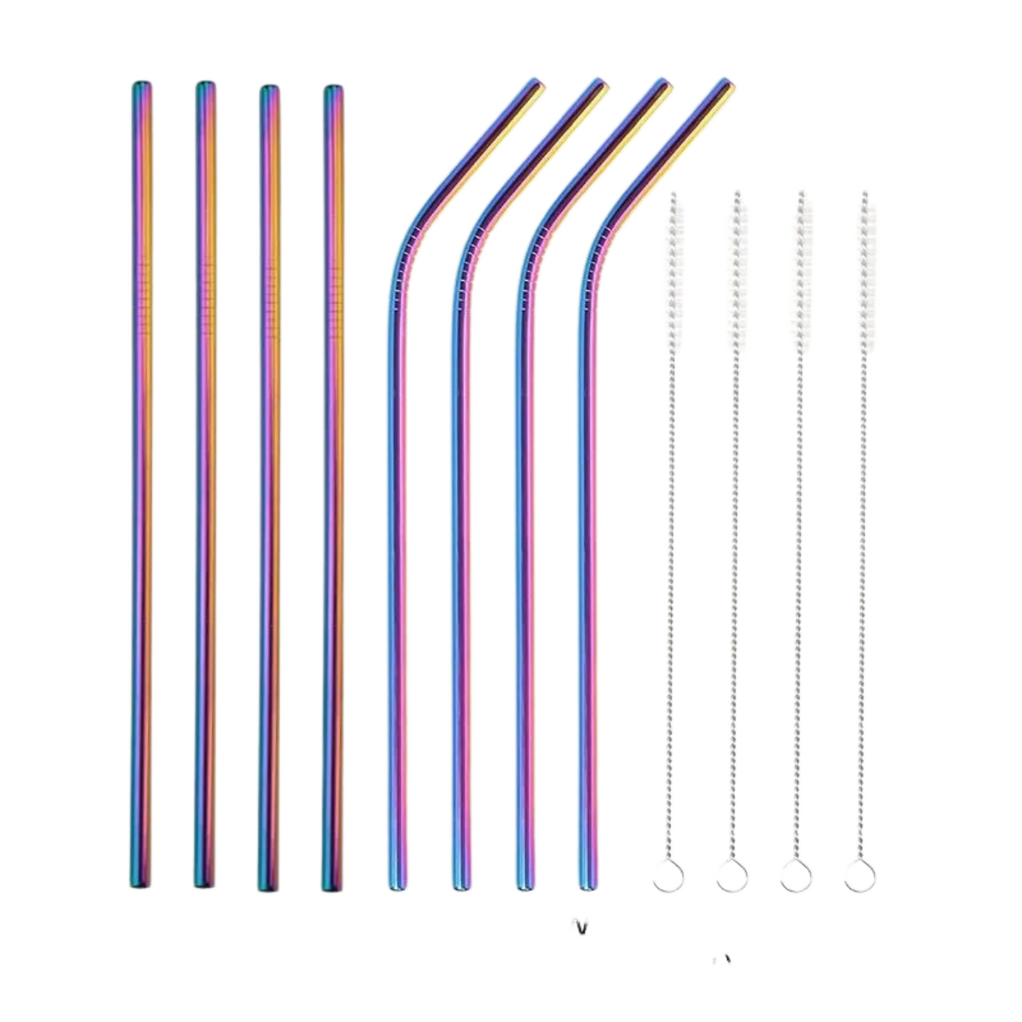 8 rainbow Stainless Steel Reusable Straws Set ( 4 straight  4bent) with Brush 