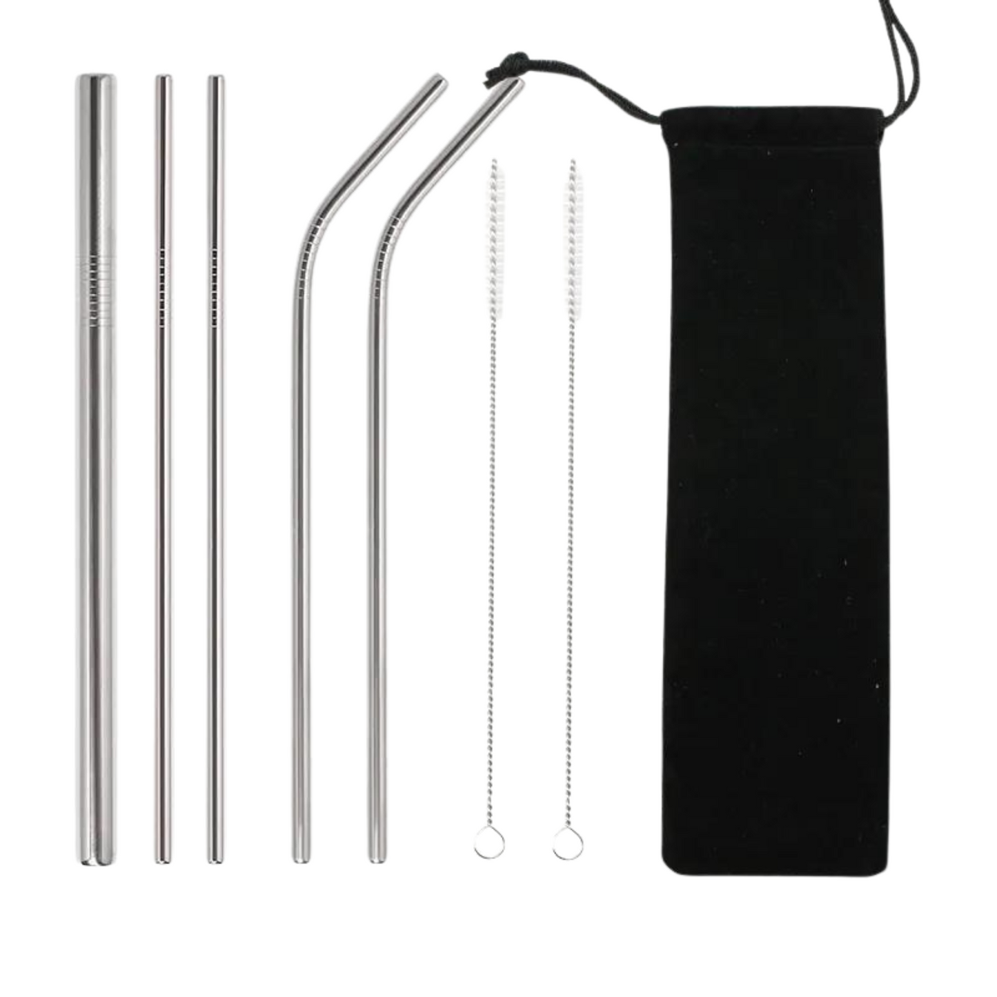 5 silver Stainless Steel Reusable Straws Set ( 1 crude 2 straight  2 bent) with Brush and bag