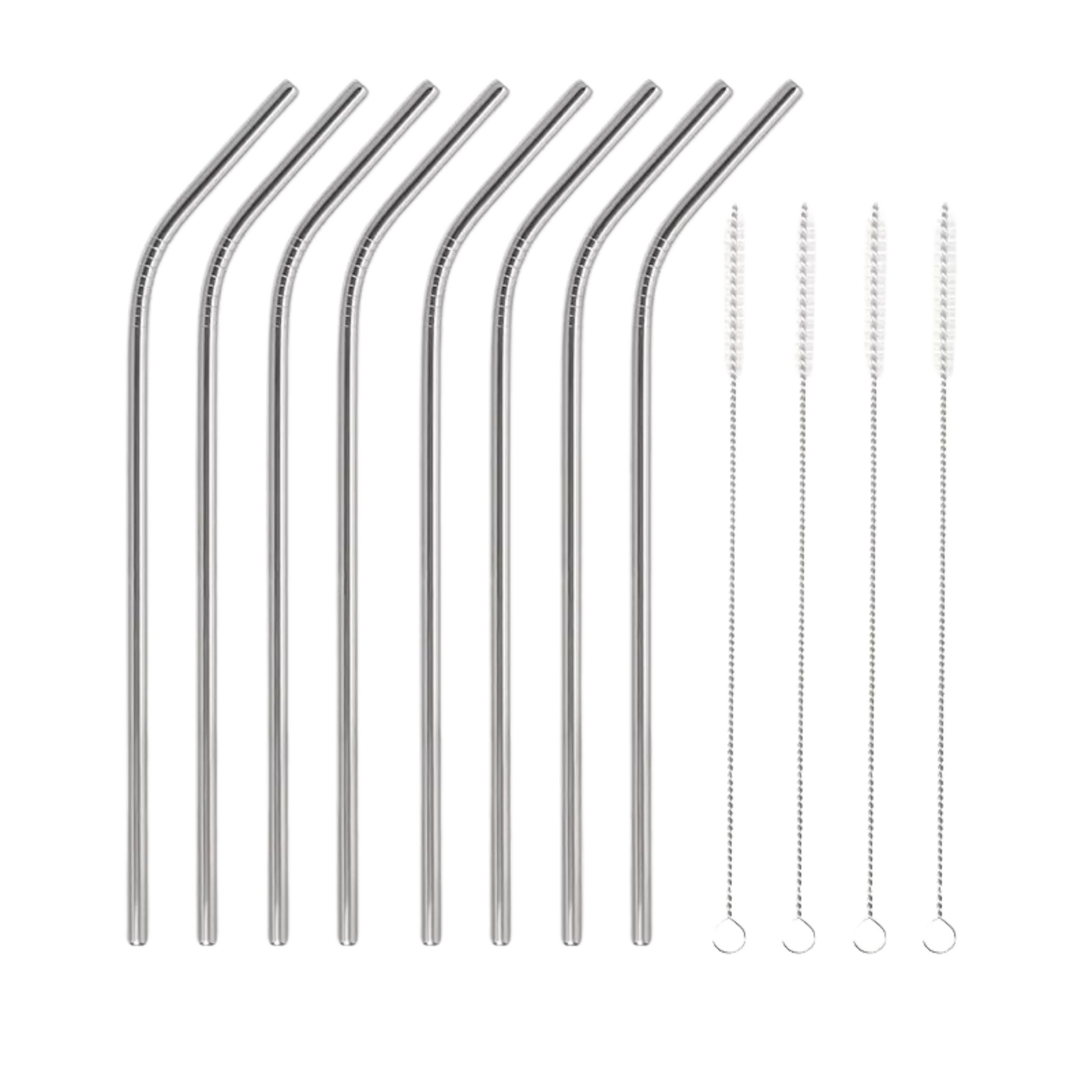  8 silver bent Stainless Steel Reusable Straws Set with Brush