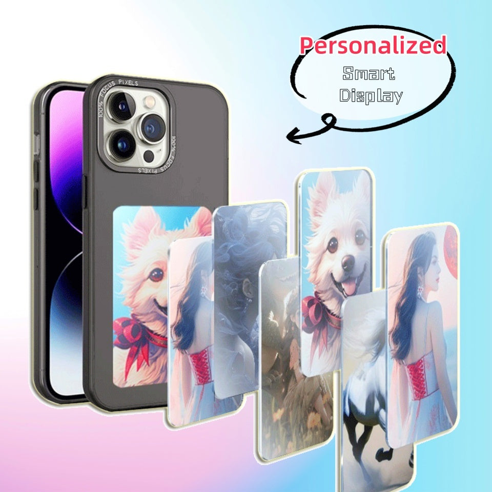 Personalized Phone Cover Options: A variety of personalized phone covers are displayed, showcasing different images and designs. These covers use NFC technology for easy customization.