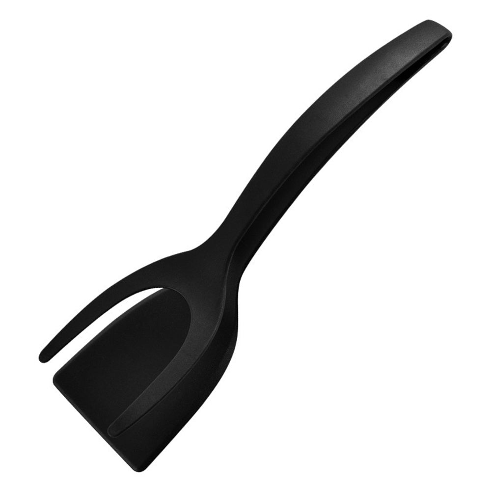 2 In 1 Grip And Flip Tongs in black, displayed alone. The ergonomic design is perfect for gripping and flipping foods with ease, suitable for any kitchen.