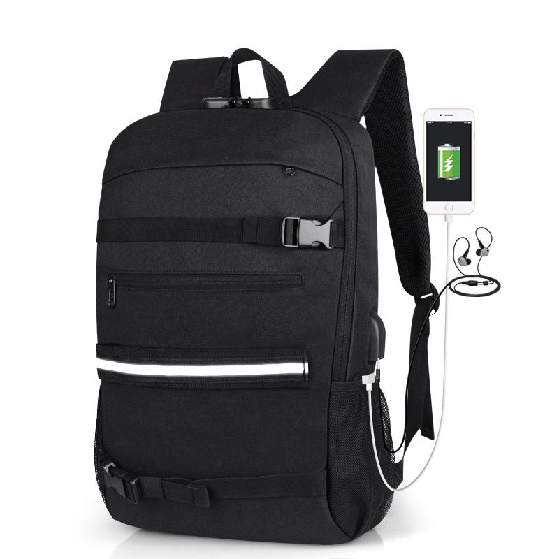 Black Anti-Theft Backpack Front View: The front view of a black Anti-Theft Combination Lock USB Charging Shoulder Bag, showcasing its sleek design and USB charging port feature.