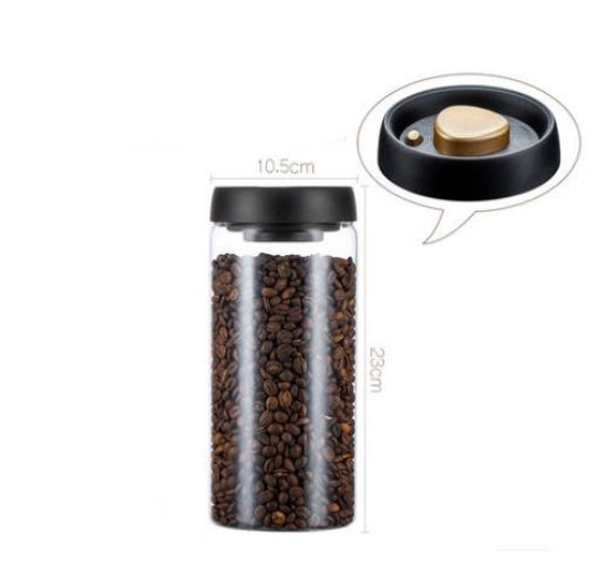 Black Coffee Beans Glass Airtight Canister | Kitchen Food Storage Jar Set for Grains, Candy, and More | Kitchen Gadgets