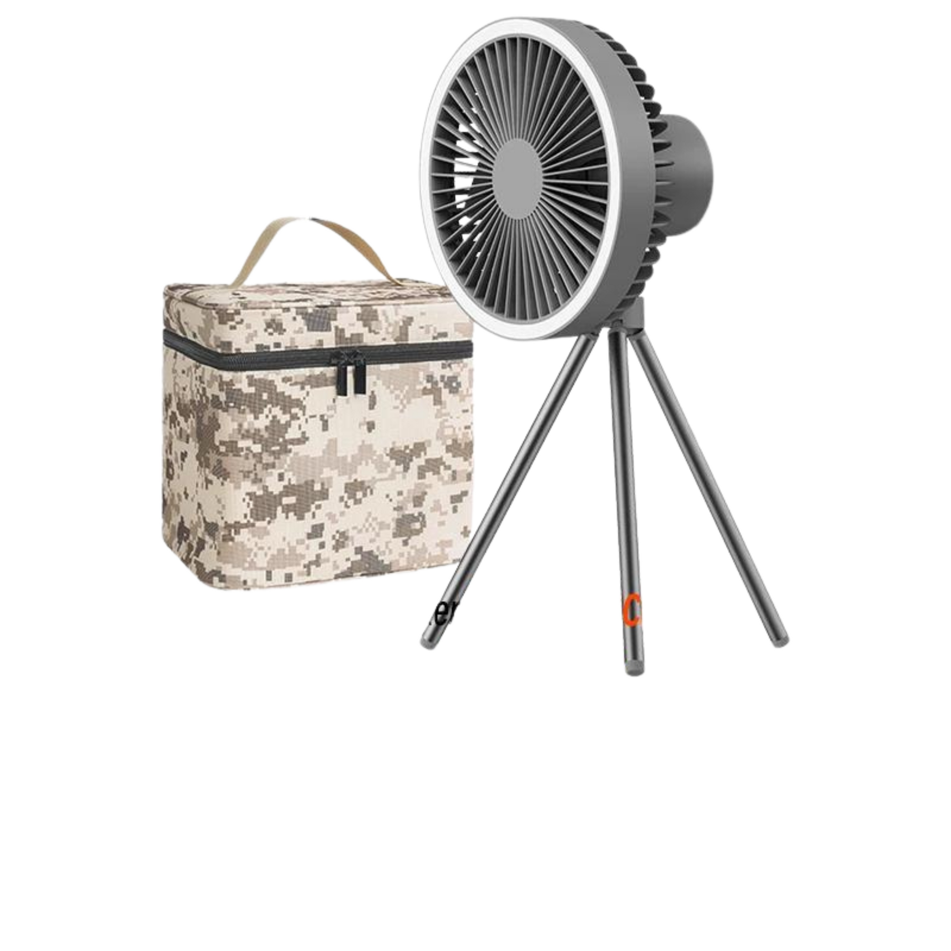 rechargeable grey fan with bag